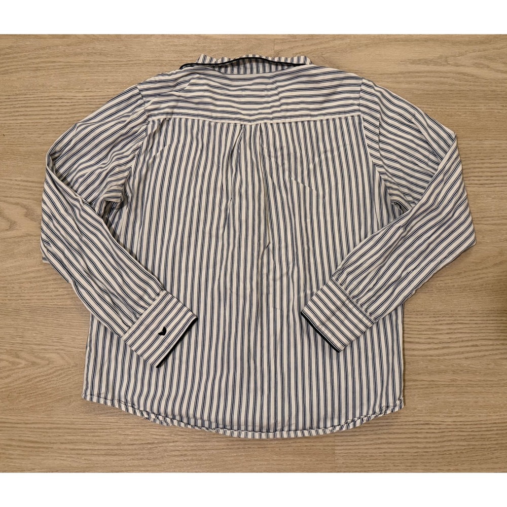 Petite Plume French Ticking Twill Pajama Top Womens M Navy White Stripe Preppy - Picture 4 of 11